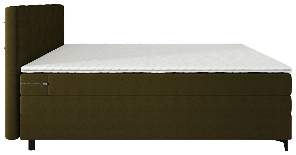 Boxspringbett Mitto mit Topper 180x200 cm - Schwarz/Grün, KONVENTIONELL, Textil/Metall (180/200cm)