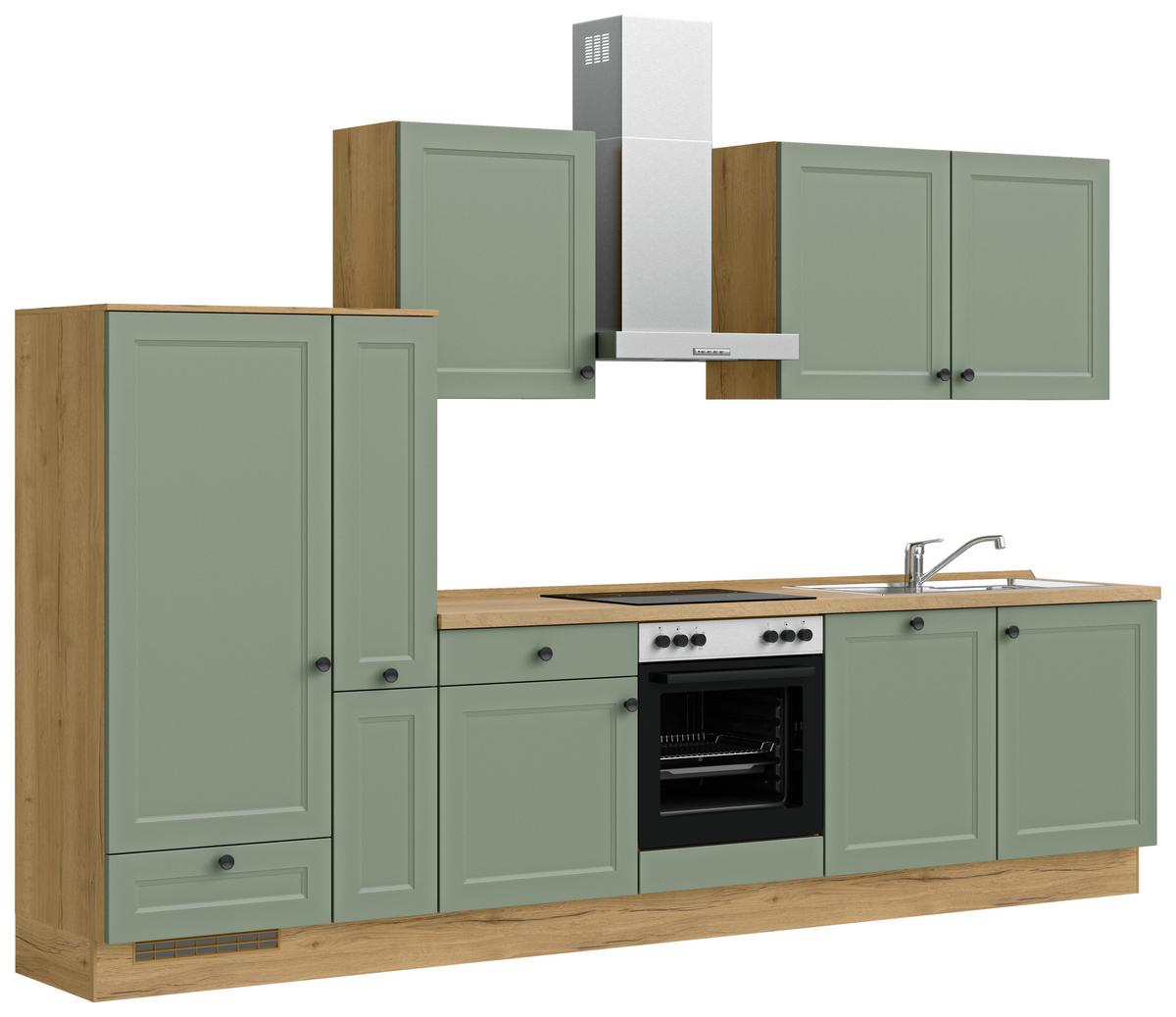 Kuchyňská linka 330 cm, rákosová/ dub sierra - barvy dubu/černá, Moderní, kov/kompozitní dřevo (330cm) - Nobilia