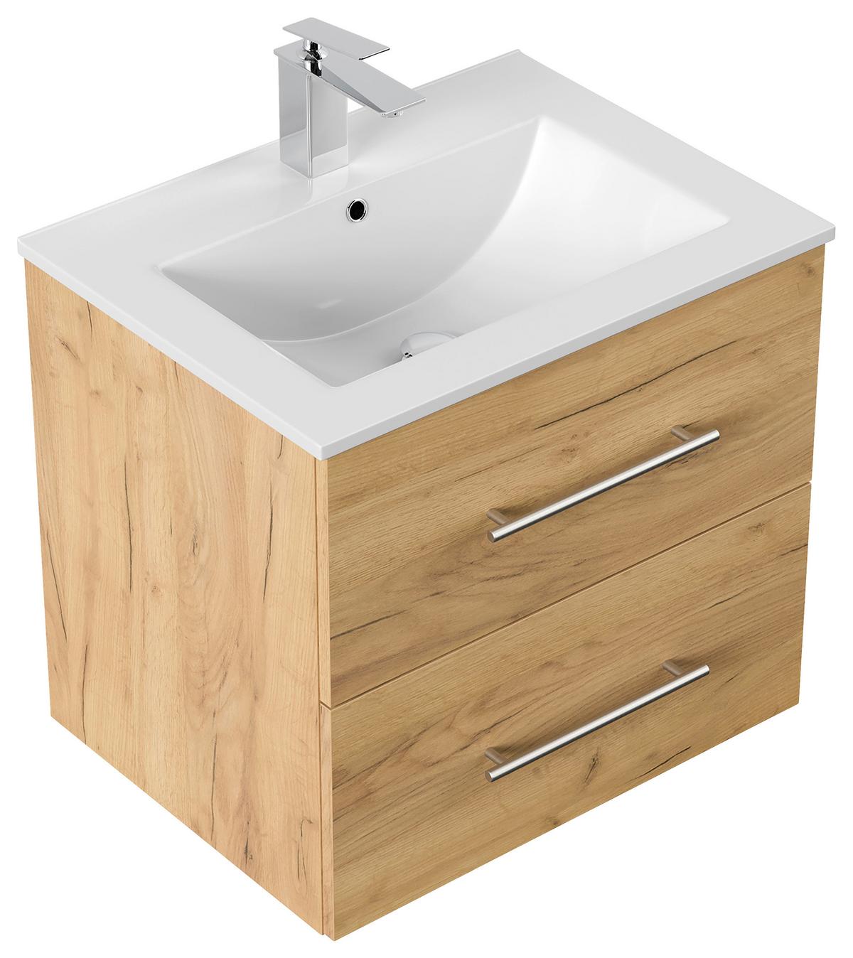 WASCHTISCHKOMBI Homeline, Eichefarben B:61,5cm - Eichefarben/Weiß, Basics, Keramik/Holzwerkstoff (61,5cm) - MID.YOU