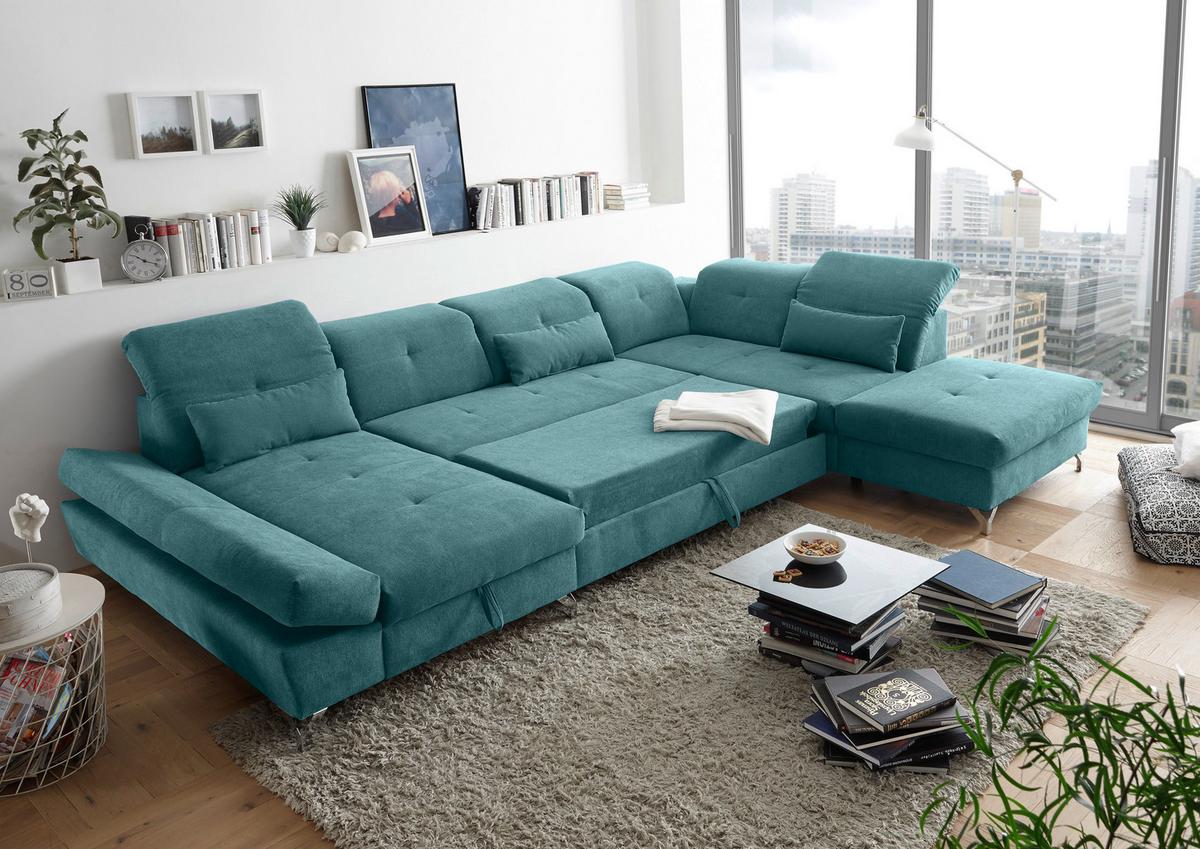 Ecksofa Melfi Türkis U: 168 Cm - Türkis/Silberfarben, MODERN, Textil (168/350/245cm) - MID.YOU