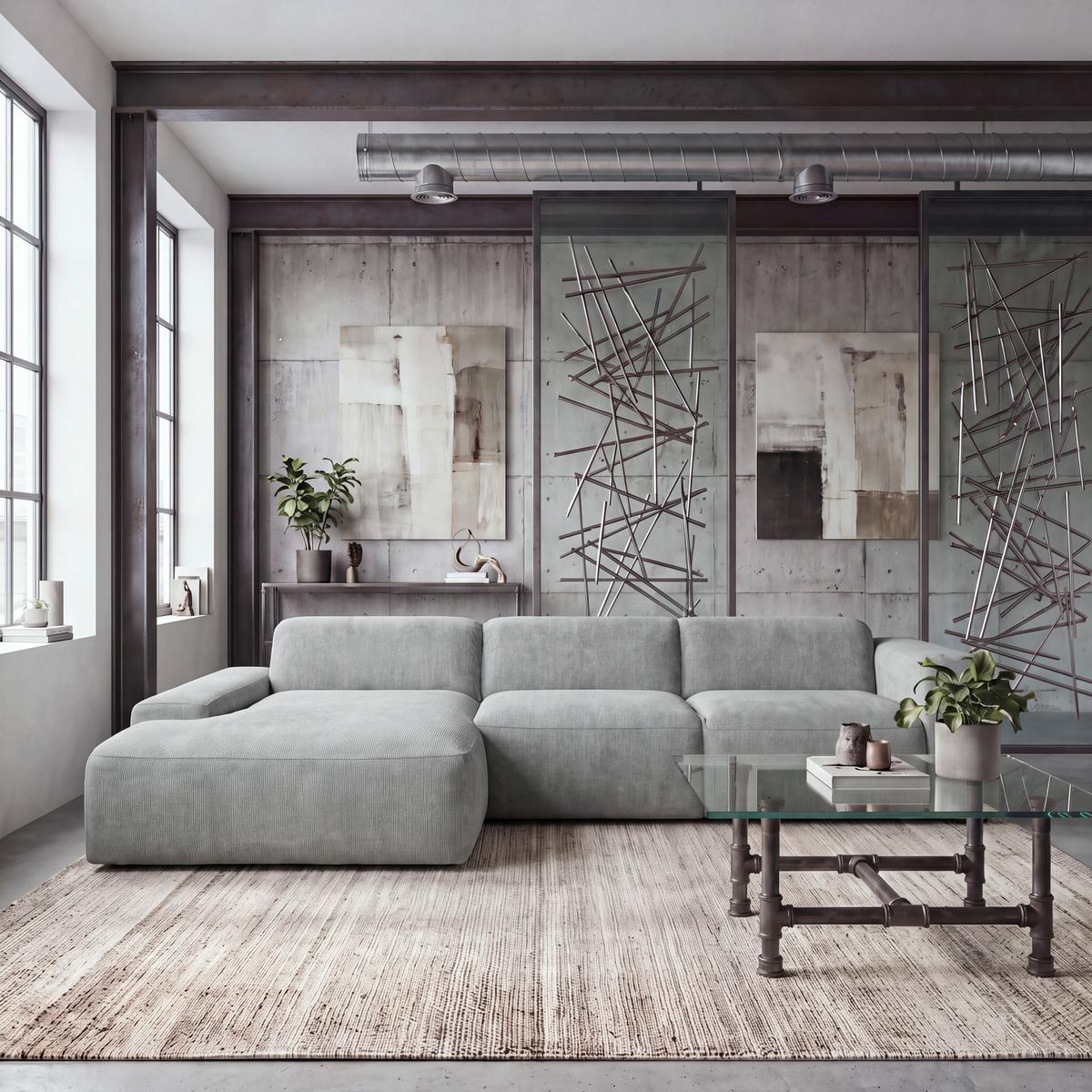 ECKSOFA Hannah Hellgrau 170x343 cm - Hellgrau/Schwarz, Design, Textil (170/343cm) - MID.YOU