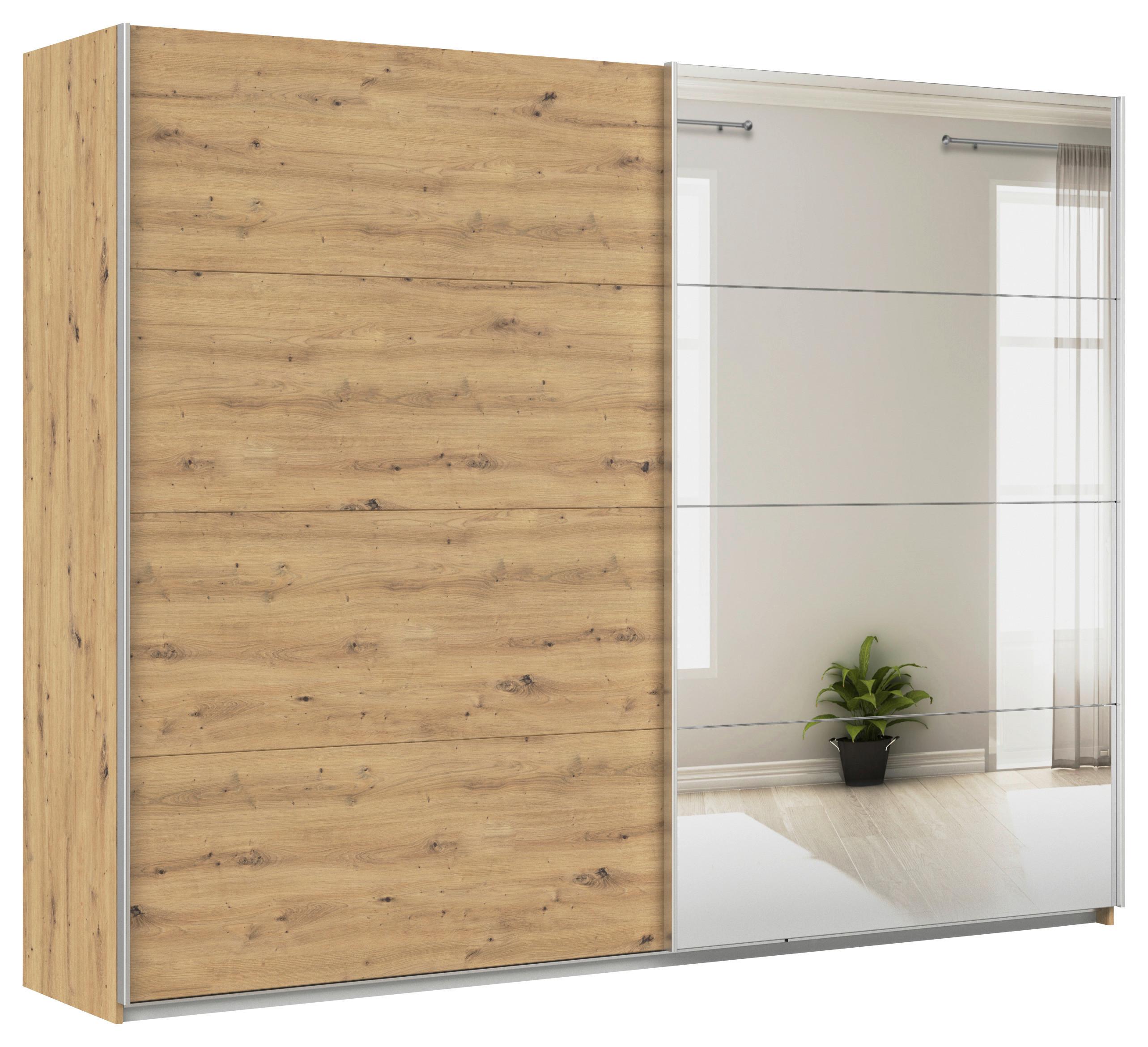 Schwebetürenschrank + Spiegel B: 271cm Feldkirch Eiche Dekor - Silberfarben/Eiche Artisan, MODERN, Holzwerkstoff (271/210/62cm)