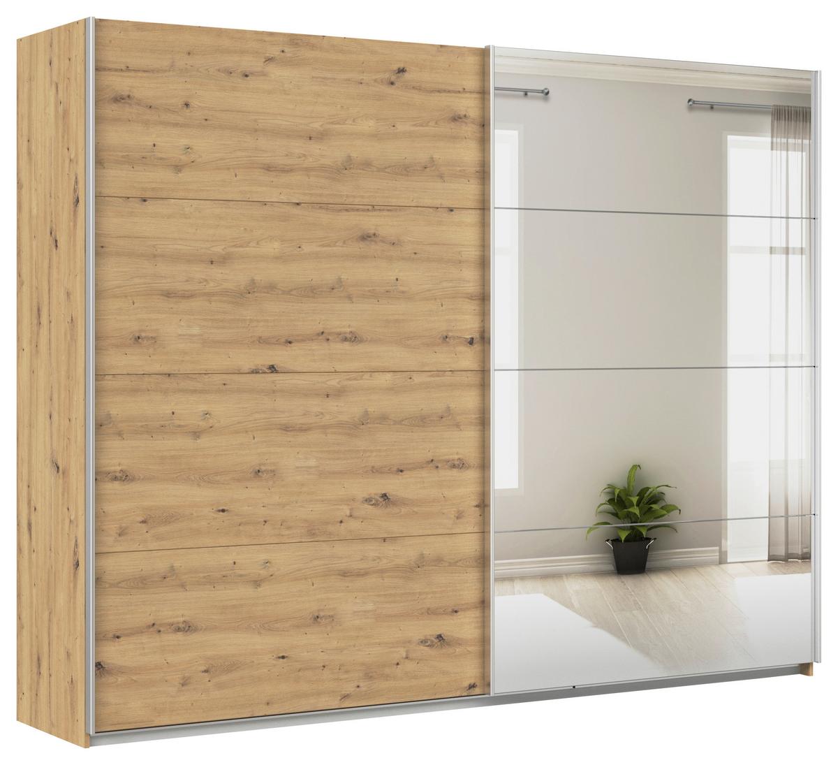 Schwebetürenschrank + Spiegel B: 271cm Feldkirch Eiche Dekor - Silberfarben/Eiche Artisan, MODERN, Holzwerkstoff (271/210/62cm)