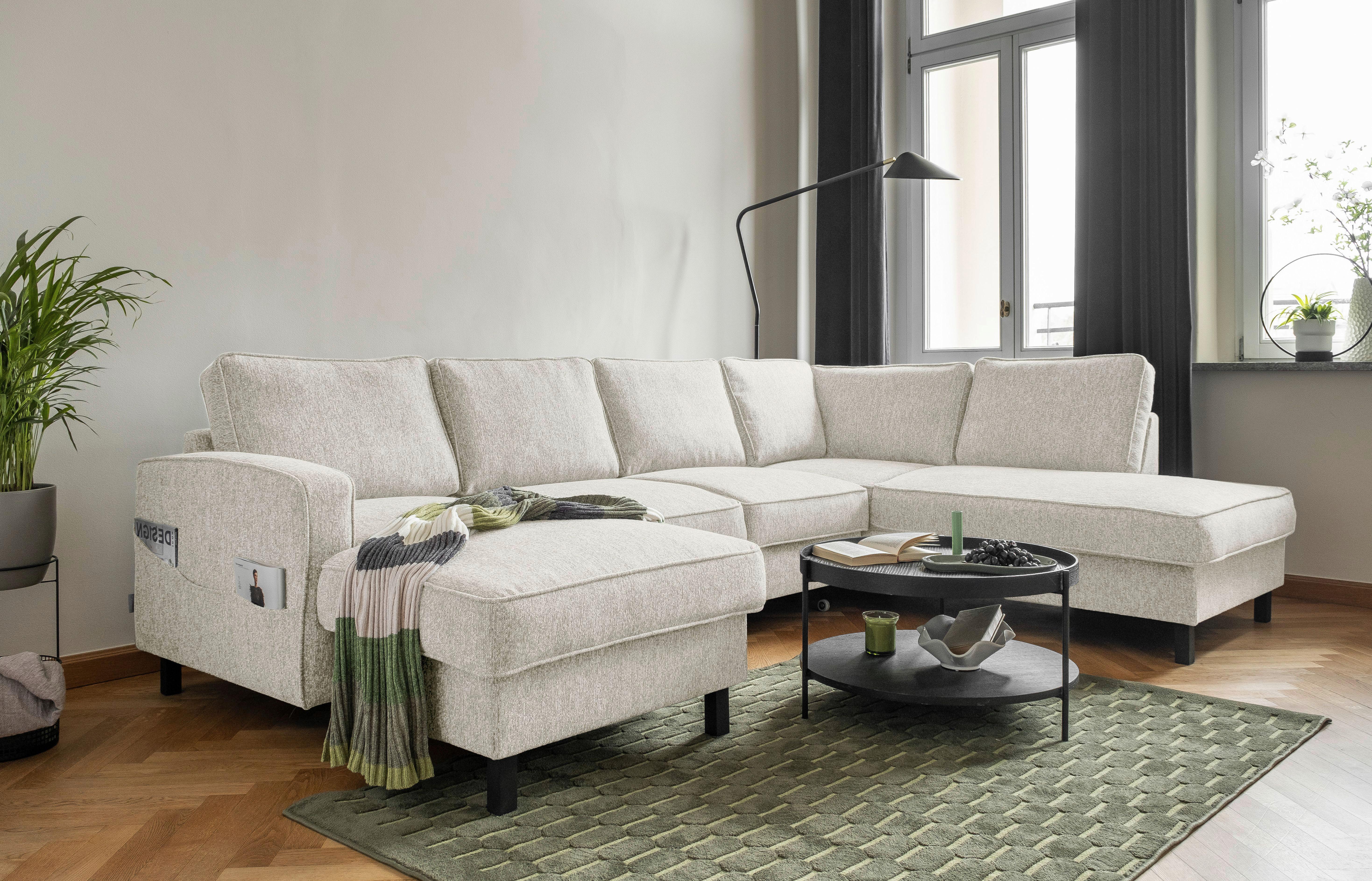 Wohnlandschaft Molly Beige U: 148x298x198 cm - Beige/Schwarz, Textil (148/298/198cm) - MID.YOU