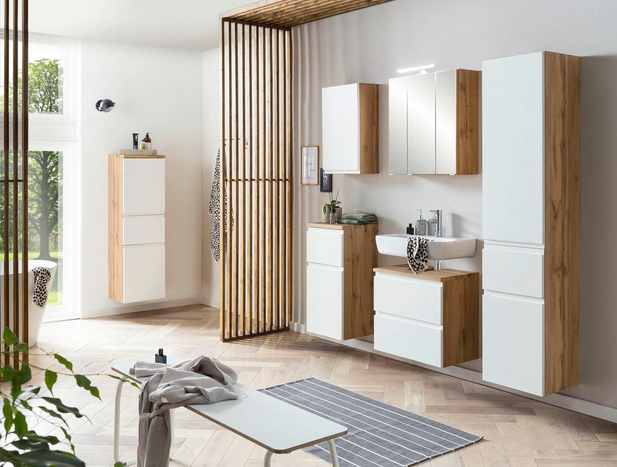 Badezimmer Unterschrank Varese BxH 40x79 cm Weiß/Holz Dekor - Eiche Wotan/Weiß, MODERN, Holzwerkstoff (40/79/35cm) - Held