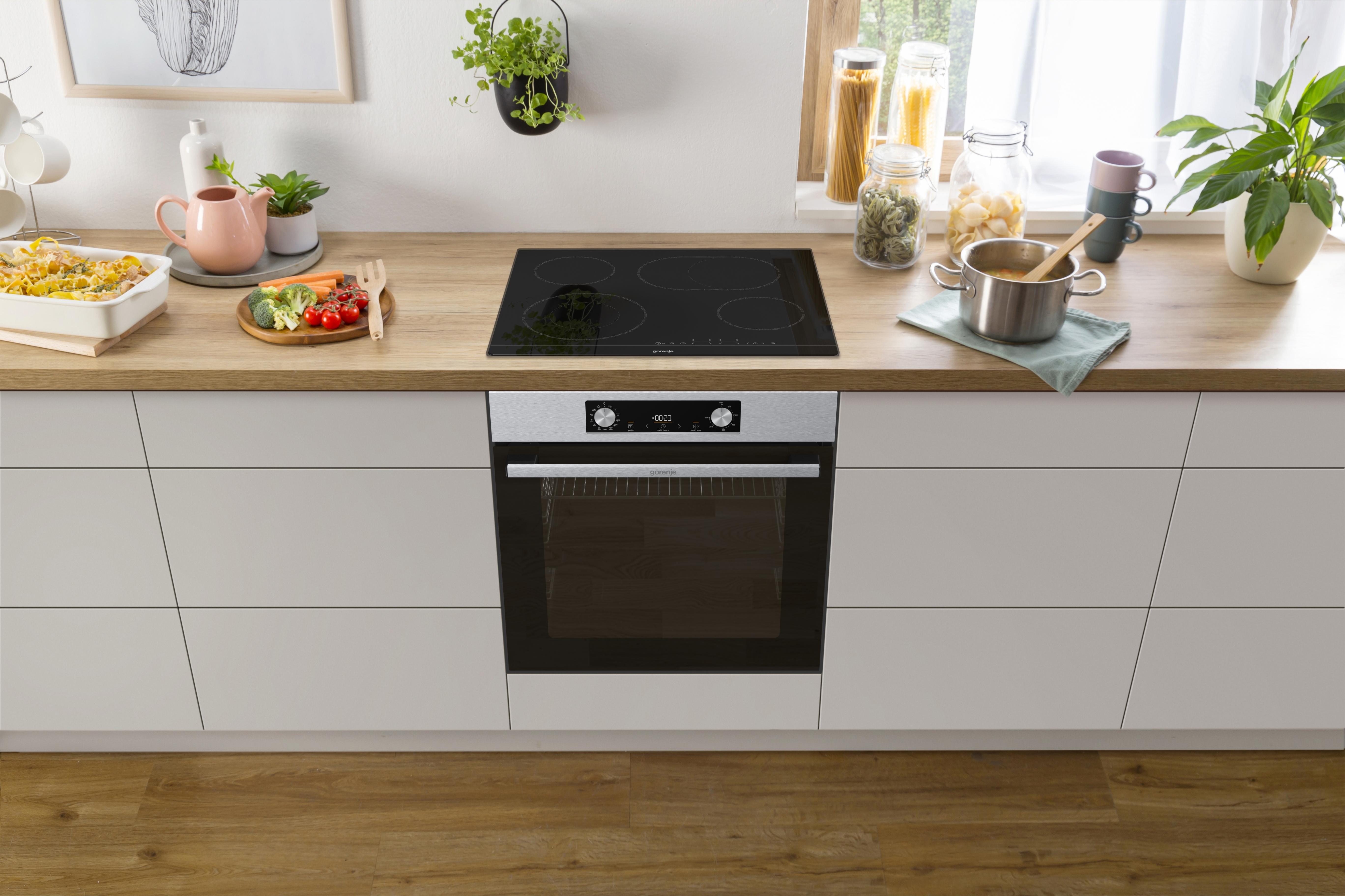 Einbau-herd-set B: 59,5 Cm Elektro-Glaskeramik - Edelstahlfarben/Schwarz, Basics, Glas/Metall (59,5/59,5/56,4cm) - Gorenje