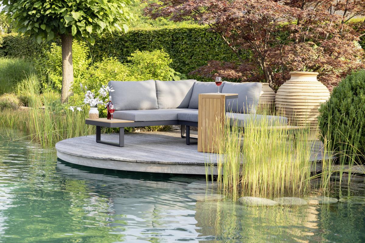 Loungegarnitur 3-Tlg. Samara Holz/Metall/Textil mit Kissen - Anthrazit/Grau, Basics, Holz/Textil (253/70/175cm) - Gardenson