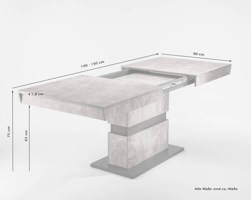 Esstisch ausziehbar Matthew 140-195x90 cm Grau Betonoptik - Dunkelgrau/Grau, MODERN, Holzwerkstoff (140/90/75cm) - MID.YOU