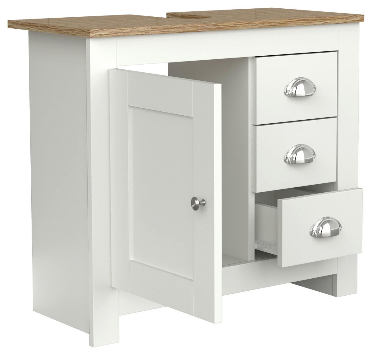 Waschbeckenunterschrank Balusa Weiß/Eiche Dekor B:65cm - Honigeiche/Eichefarben, MODERN, Holzwerkstoff (65/58/30cm) - MID.YOU