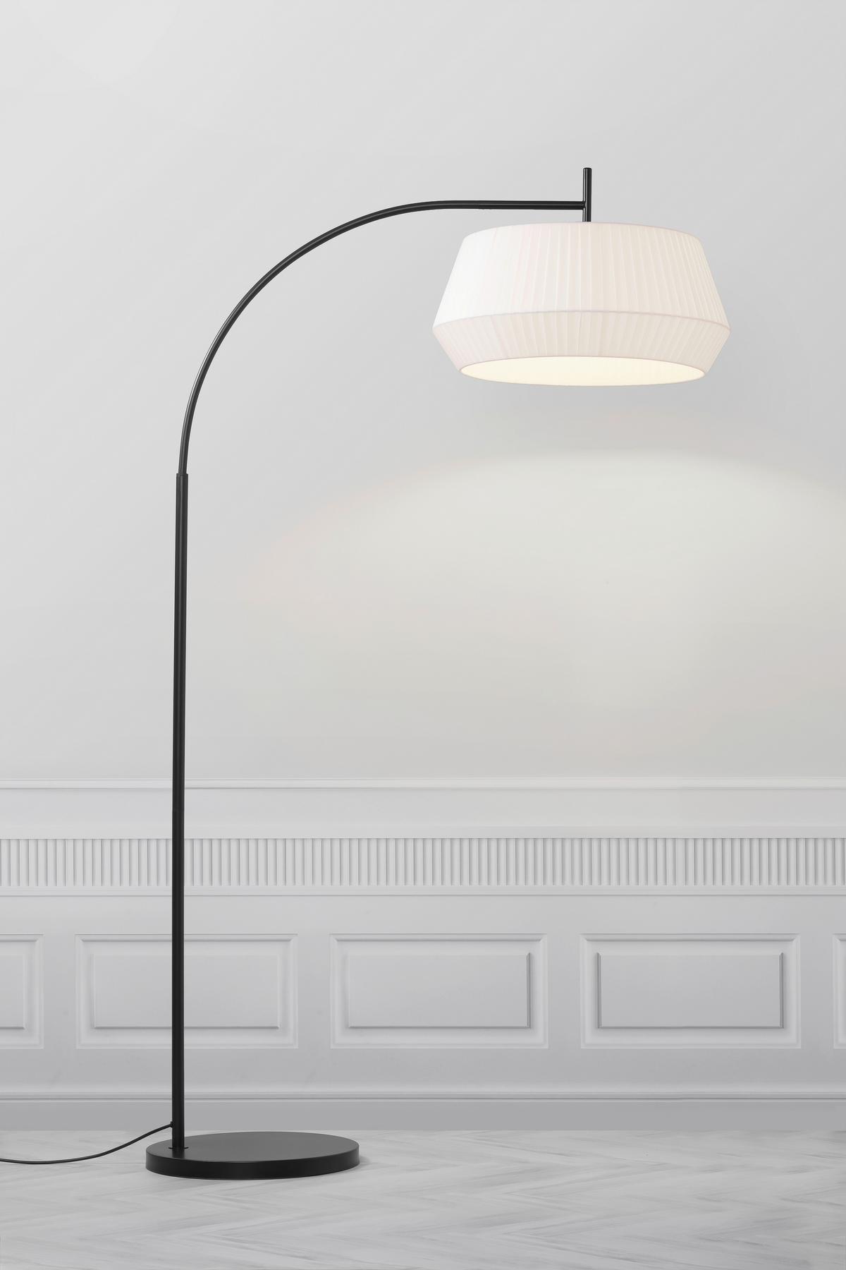 Bogenleuchte Dicte Stehla Weiß D: 53 cm - Schwarz/Weiß, Basics, Textil/Metall (53/180cm) - Nordlux