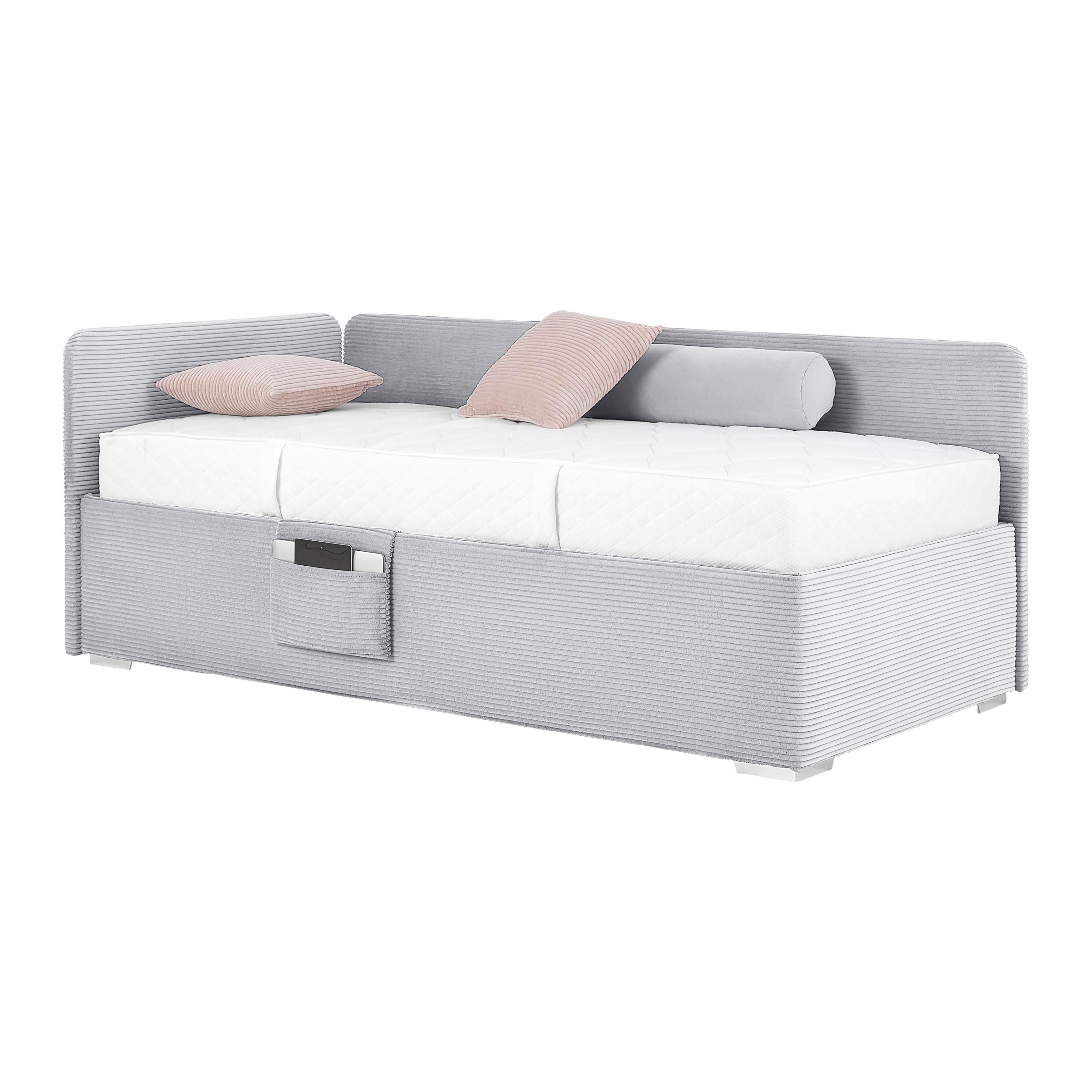 Posteľ Remi s bočnicami 90x200, poťah svetlosivý - prírodná farba/svetlosivá, Konventionell, drevo/textil (90/200cm)