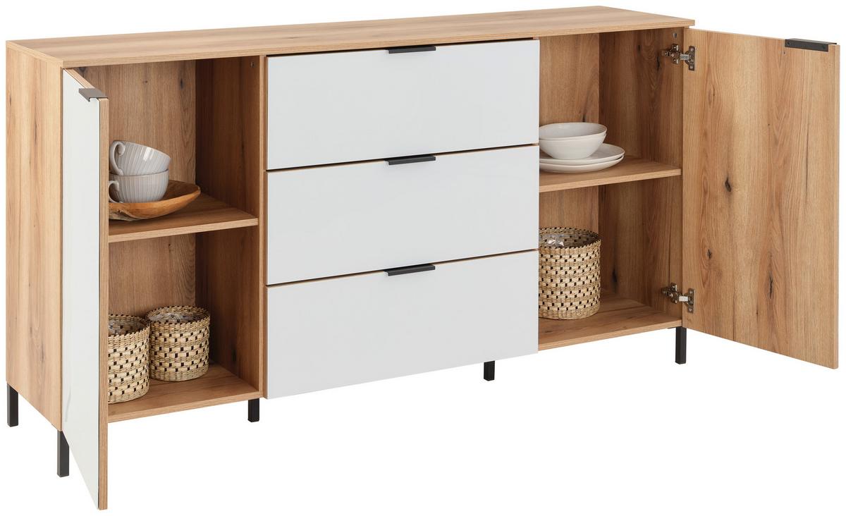 Sideboard Austin 160 Cm Eichefarben/glasfront Weiß - Eichefarben/Schwarz, Trend, Glas/Holzwerkstoff (160/89/40cm)