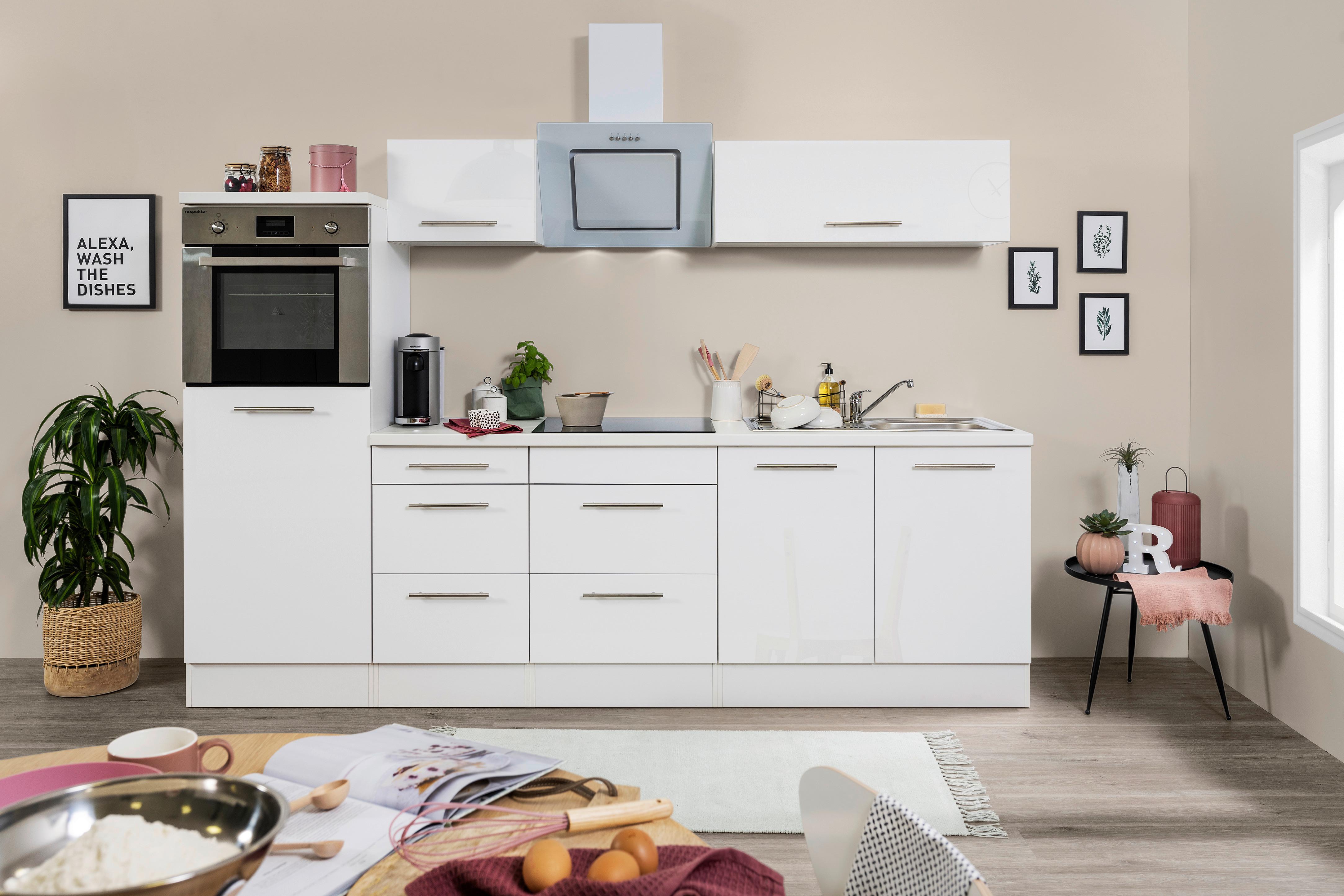 Küchenzeile mit Geräten 270 cm Weiß - Weiß, KONVENTIONELL, Holzwerkstoff (270cm) - Respekta