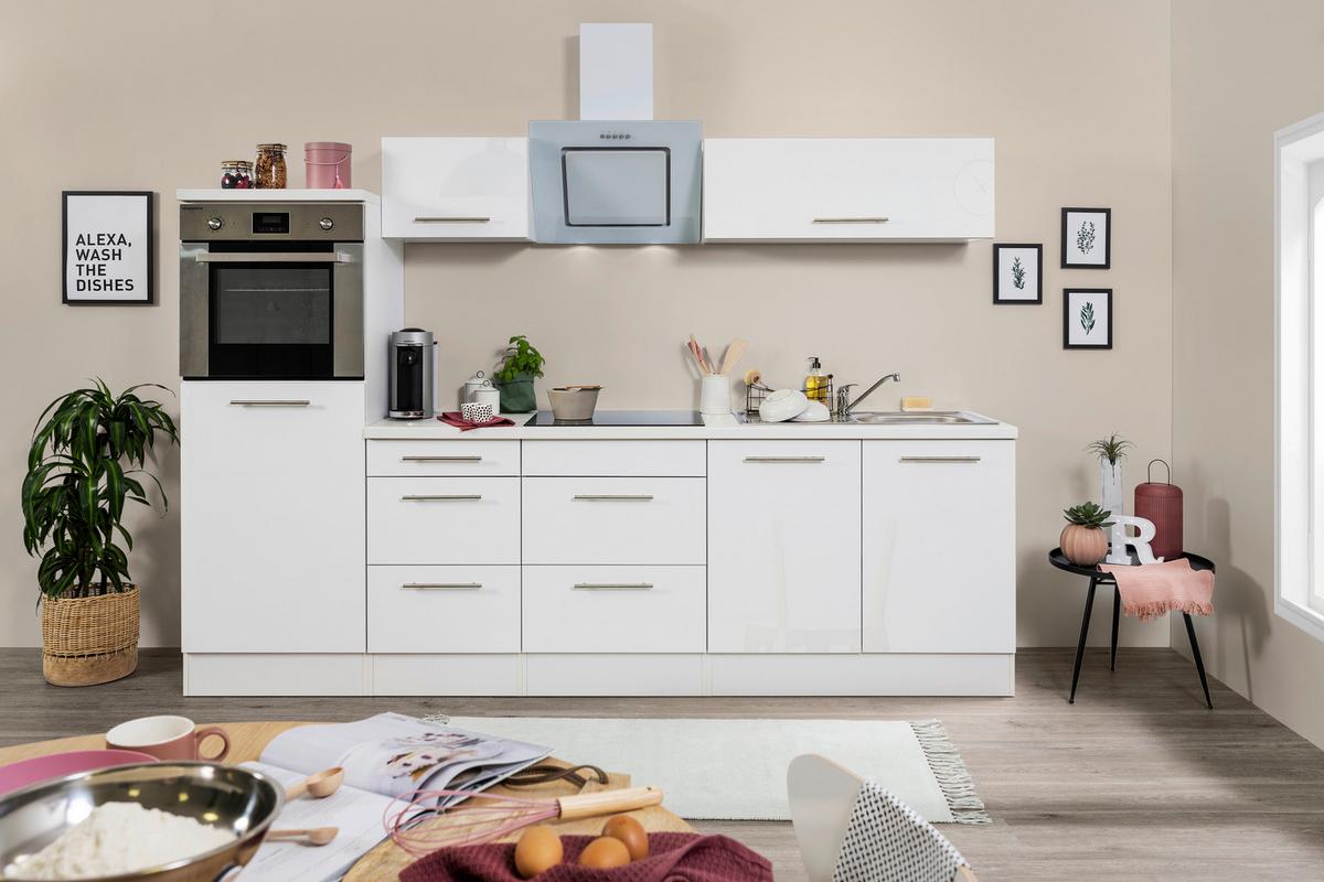 Küchenzeile mit Geräten 270 cm Weiß - Weiß, KONVENTIONELL, Holzwerkstoff (270cm) - Respekta