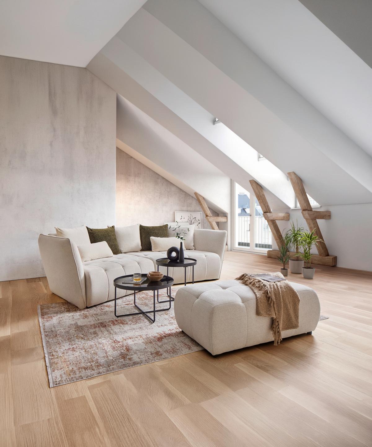 Boxspringová pohovka SOFI, krémová, tmavozelená - čierna/krémová, Modern, textil (294/93/152cm) - Premium Living