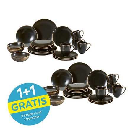Kombiservice Rusty Keramik 4 Personen Geschirr Set - Goldfarben/Schwarz, Design, Keramik (33/34/34cm) - Creatable