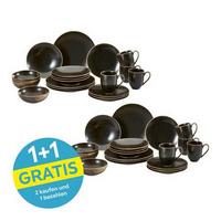 Kombiservice Rusty Keramik 4 Personen Geschirr Set - Goldfarben/Schwarz, Design, Keramik (33/34/34cm) - Creatable