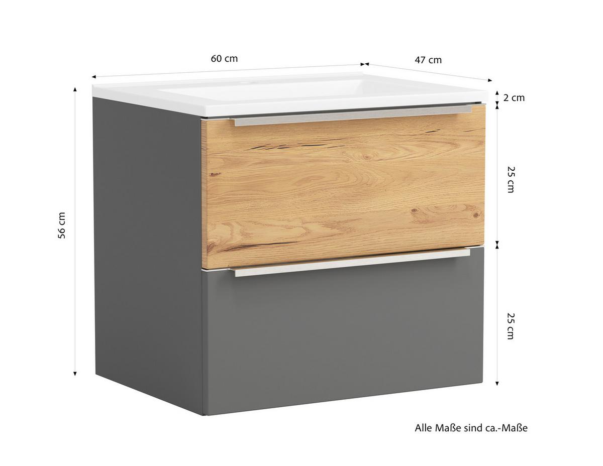 WASCHTISCHKOMBI Verona Grau/Wildeiche B: 60cm - Wildeiche/Weiß, Trend, Holzwerkstoff/Stein (60/54/47cm) - Held