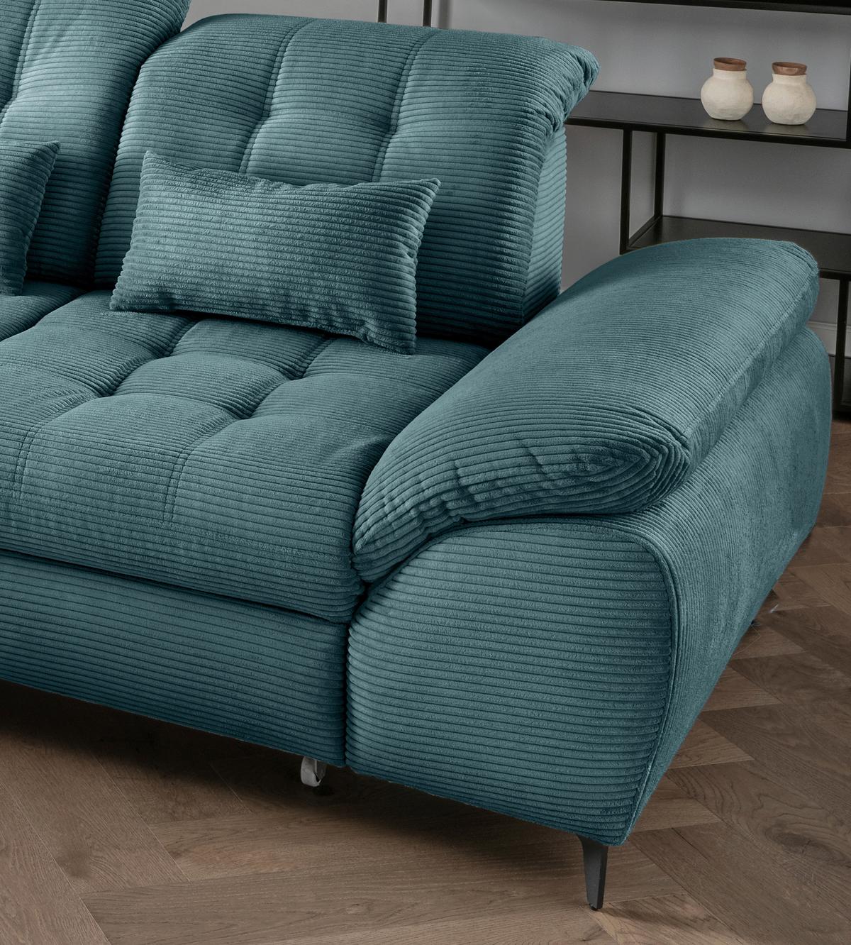 Eckschlafsofa Delphino, Petrol S: 189x273 cm - Petrol/Schwarz, MODERN, Textil (189/273cm) - Livetastic