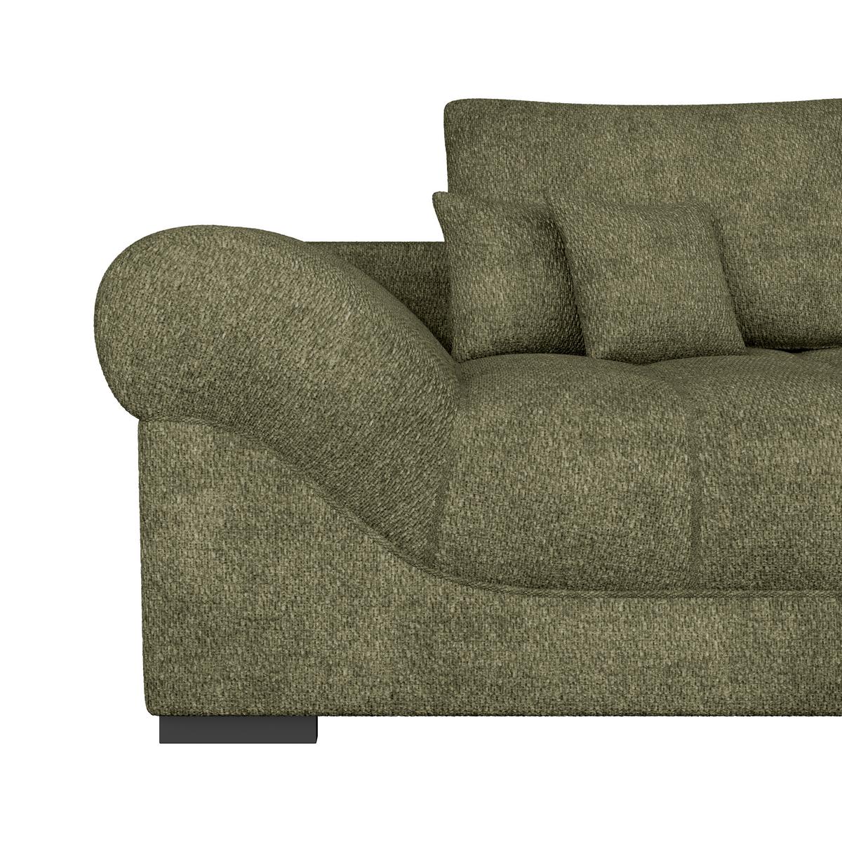Boxspringecksofa Emil Webstoff dunkelgrün, S:343x217cm - Dunkelgrün/Schwarz, ROMANTIK / LANDHAUS, Holzwerkstoff/Textil (343/217cm)