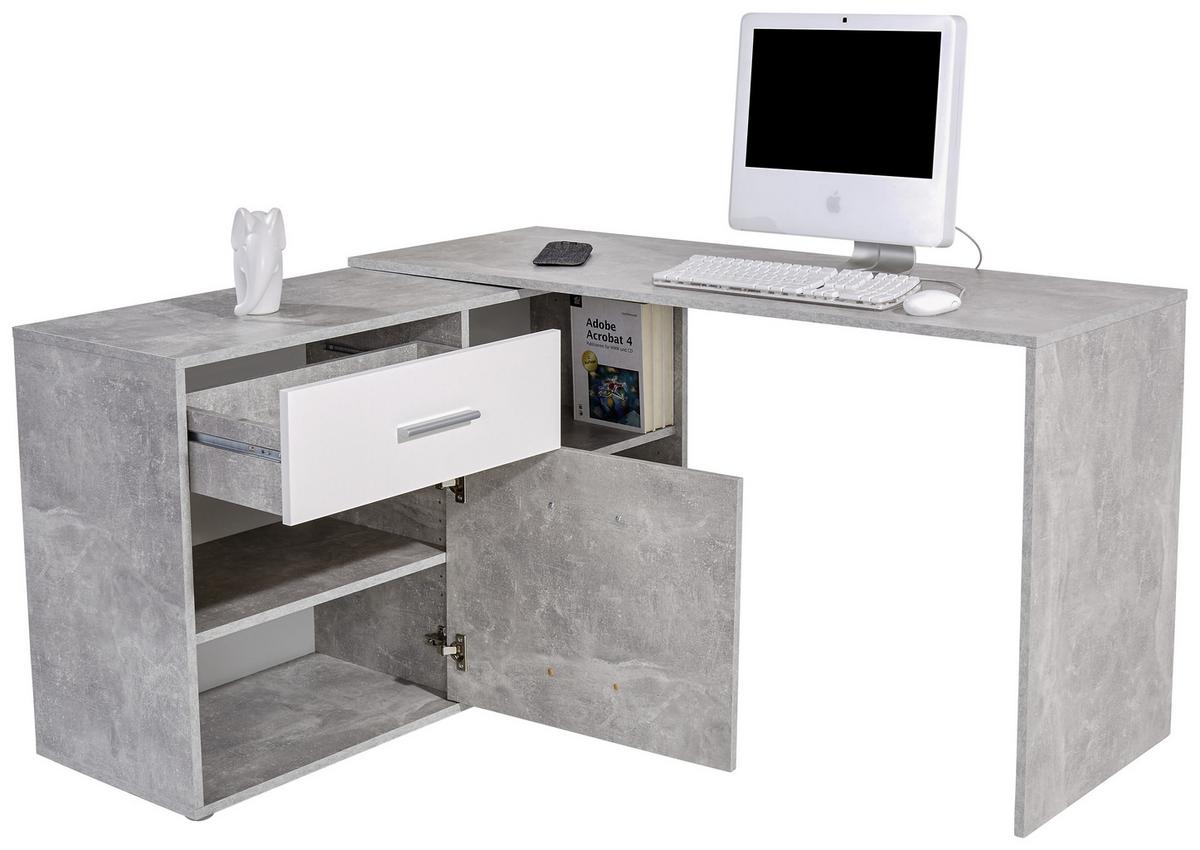 Eckschreibtisch Mit Stauraum B 138cm H 74cm Prag, Betonoptik - Weiß/Grau, MODERN, Holzwerkstoff (138/74/120cm)