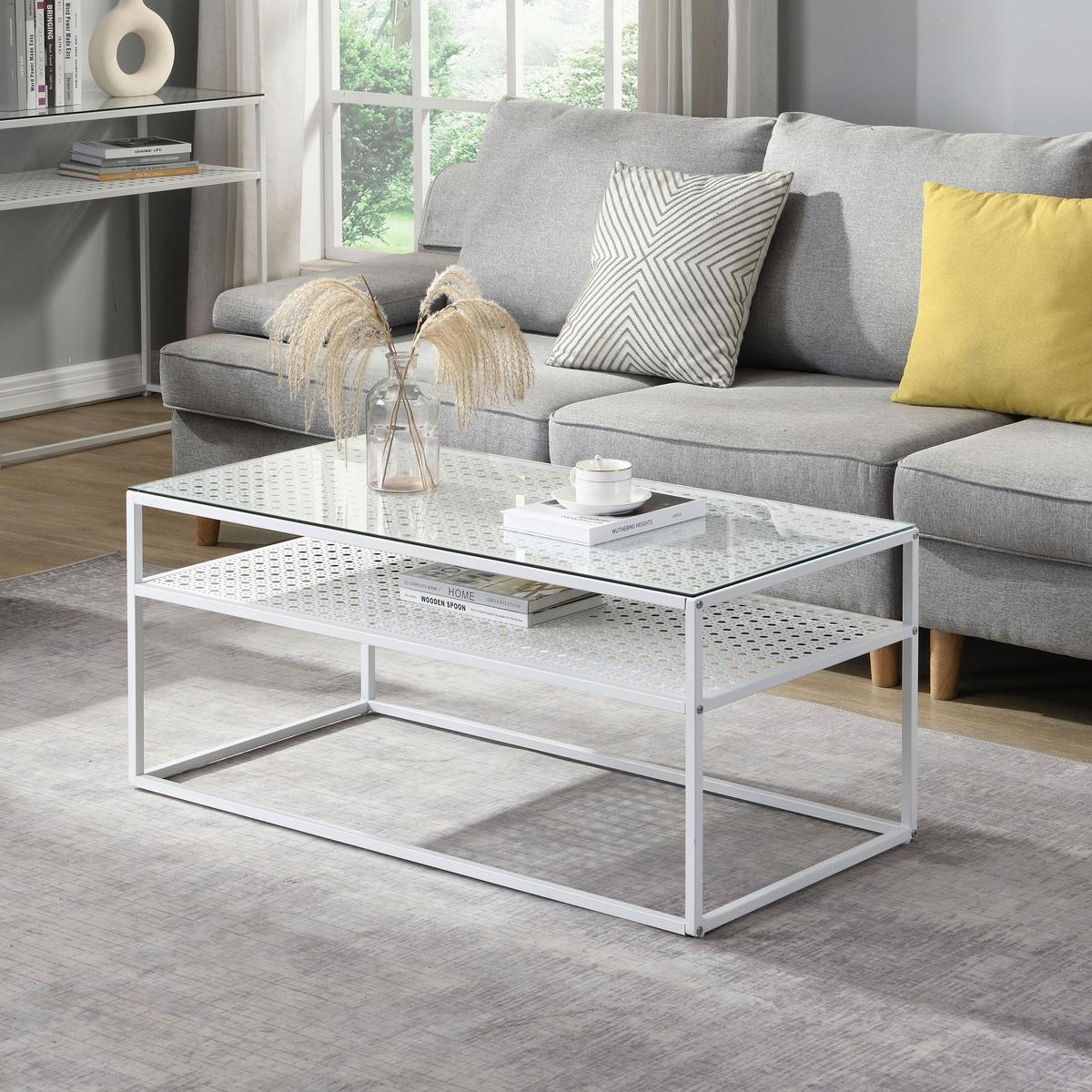 COUCHTISCH Weiß L: 100cm - Weiß, Design, Glas/Metall (100/50/45cm) - MID.YOU