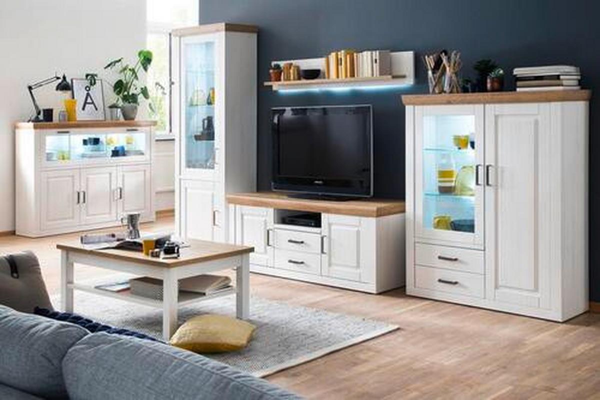 Highboard B: 118 cm Brixen Eiche/Pinie Dekor - Eichefarben/Schwarz, LIFESTYLE, Glas/Holzwerkstoff (118/142/40cm) - Livetastic