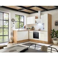 Eckküche mit Geräten 250x170 cm Weiß/Eiche Dekor, Modern - Weiß Hochglanz/Eiche Artisan, LIFESTYLE, Holzwerkstoff (250/170cm) - Respekta