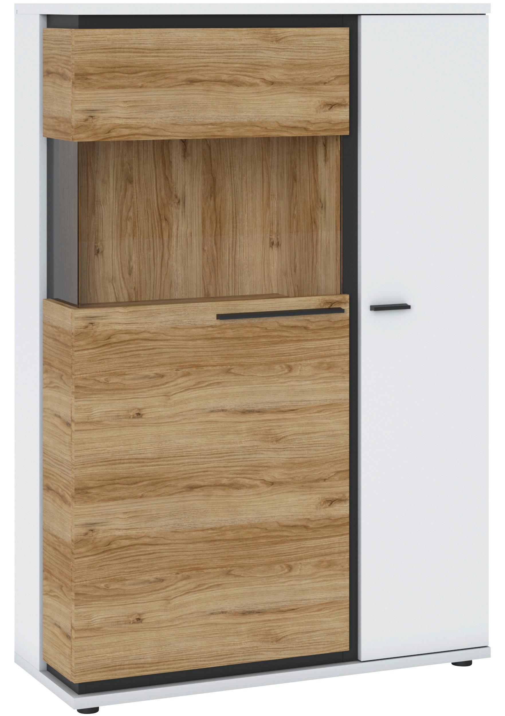 Vitrine Salinas Weiß Eichefarben/Glasfront Links - Eichefarben/Schwarz, Trend, Glas/Holzwerkstoff (93/139,8/37cm)