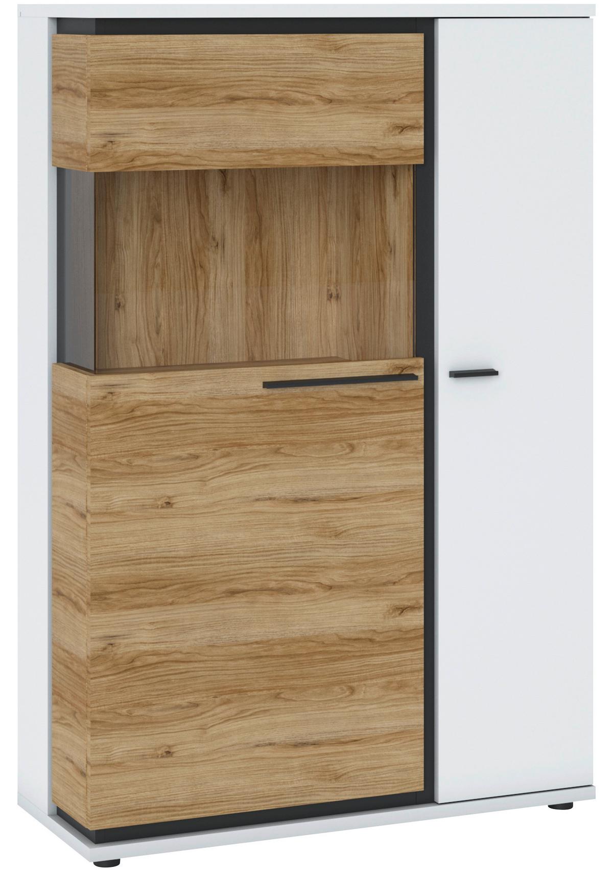 Vitrine Salinas Weiß Eichefarben/Glasfront Links - Eichefarben/Schwarz, Trend, Glas/Holzwerkstoff (93/139,8/37cm)