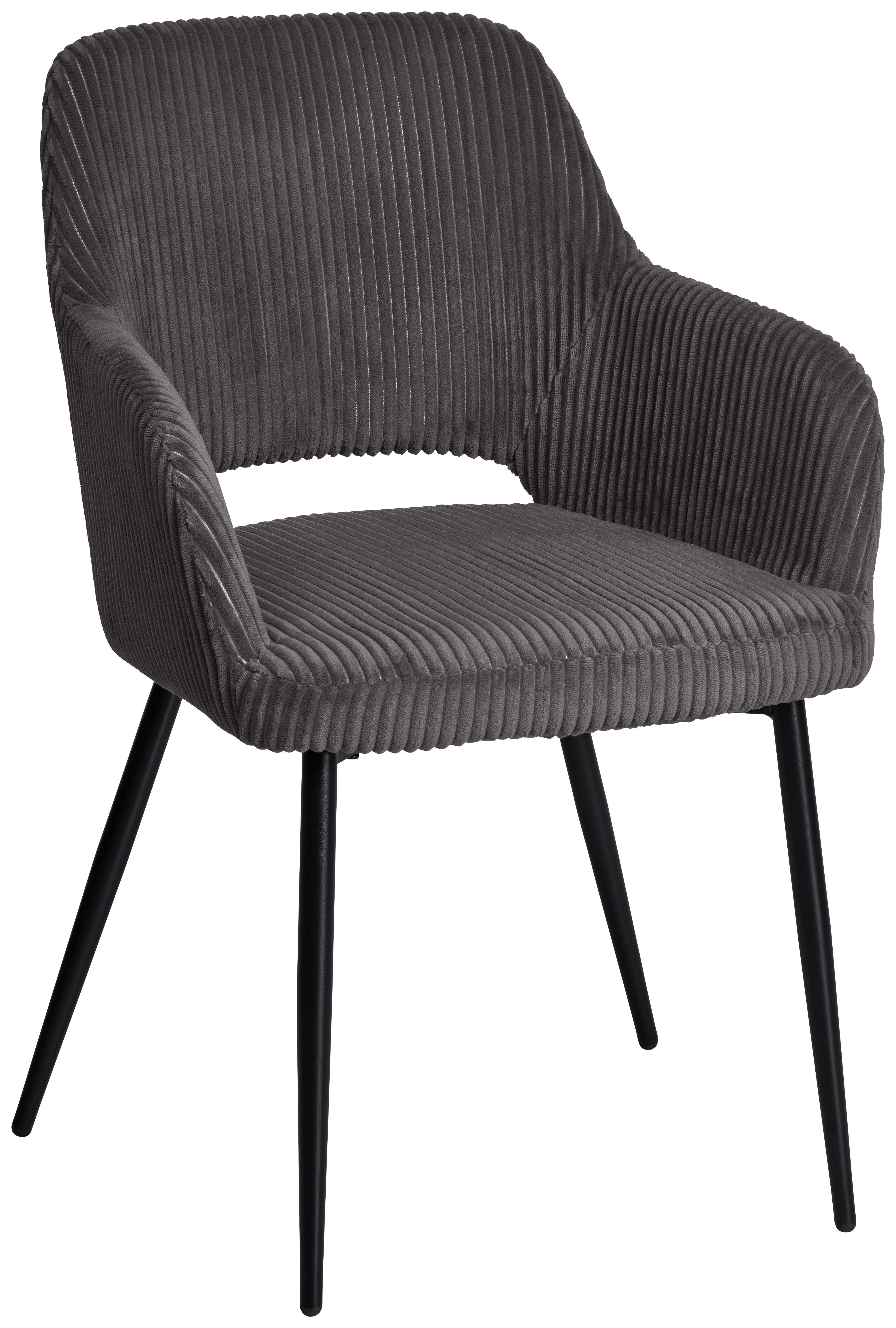 Armlehnstuhl Pina Cord Grau, B: 57 cm - Schwarz/Grau, KONVENTIONELL, Holz/Textil (57/83.5/63cm) - MID.YOU