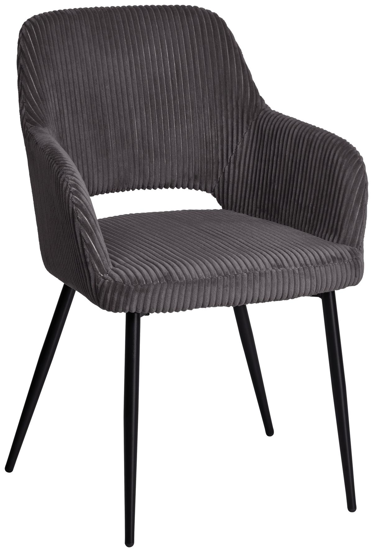 Armlehnstuhl Pina Cord Grau, B: 57 Cm - Schwarz/Grau, KONVENTIONELL, Holz/Textil (57/83.5/63cm) - MID.YOU