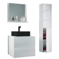 Badmöbel-Set 4-Tlg. Lendas B: 94 cm Weiß Dekor - Schwarz/Weiß, MODERN, Glas/Keramik (94cm) - MID.YOU