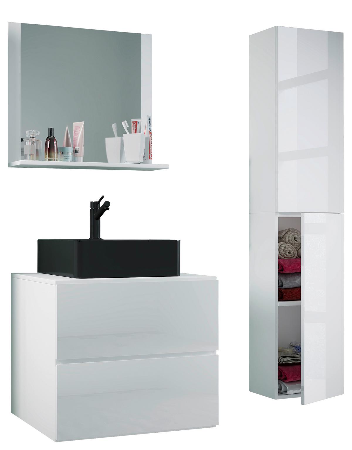 Badmöbel-Set 4-Tlg. Lendas B: 94 cm Weiß Dekor - Schwarz/Weiß, MODERN, Glas/Keramik (94cm) - MID.YOU