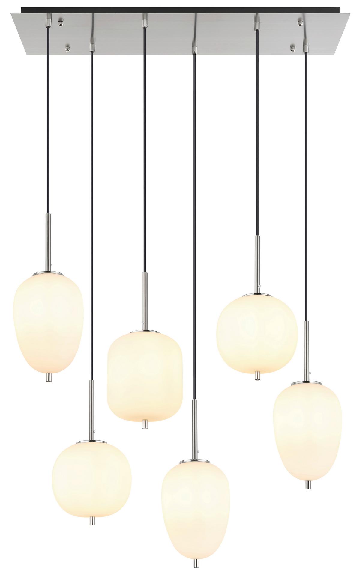 Függőlámpa 15345-6no Blacky I - opál/nikkelszínű, Basics, Üveg/fém (80/34/120cm) - Globo