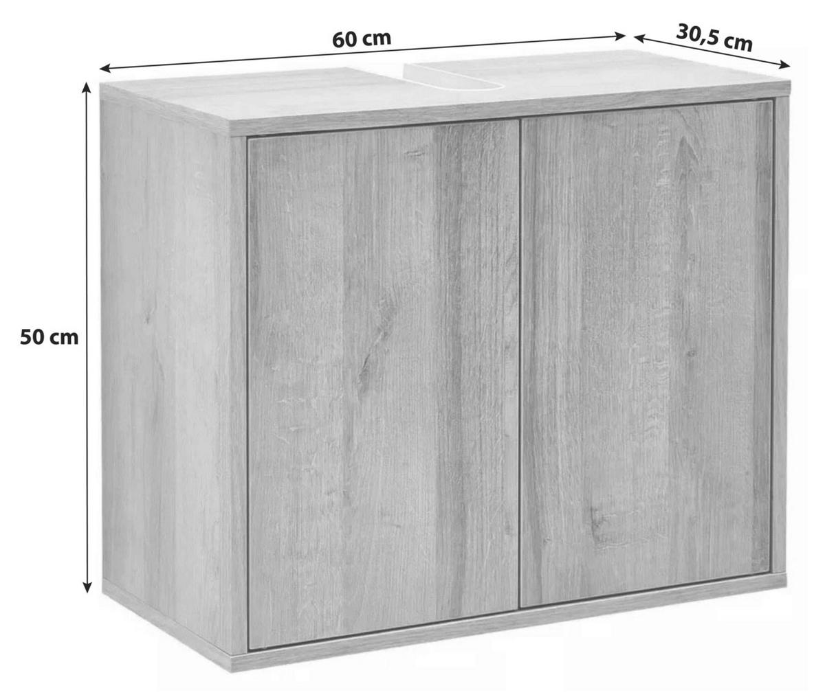 Waschbeckenunterschrank Finn B: 60 Cm, Weiß - Eichefarben/Weiß, MODERN, Holzwerkstoff (60/50/30,5cm) - MID.YOU