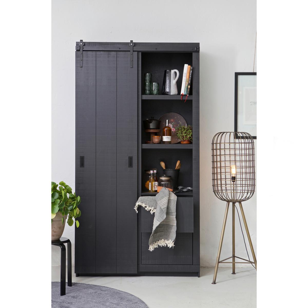 Mehrzweckschrank Slide Barn Schwarz B: 122 cm - Schwarz, Design, Holz (122/230/37cm) - Livetastic