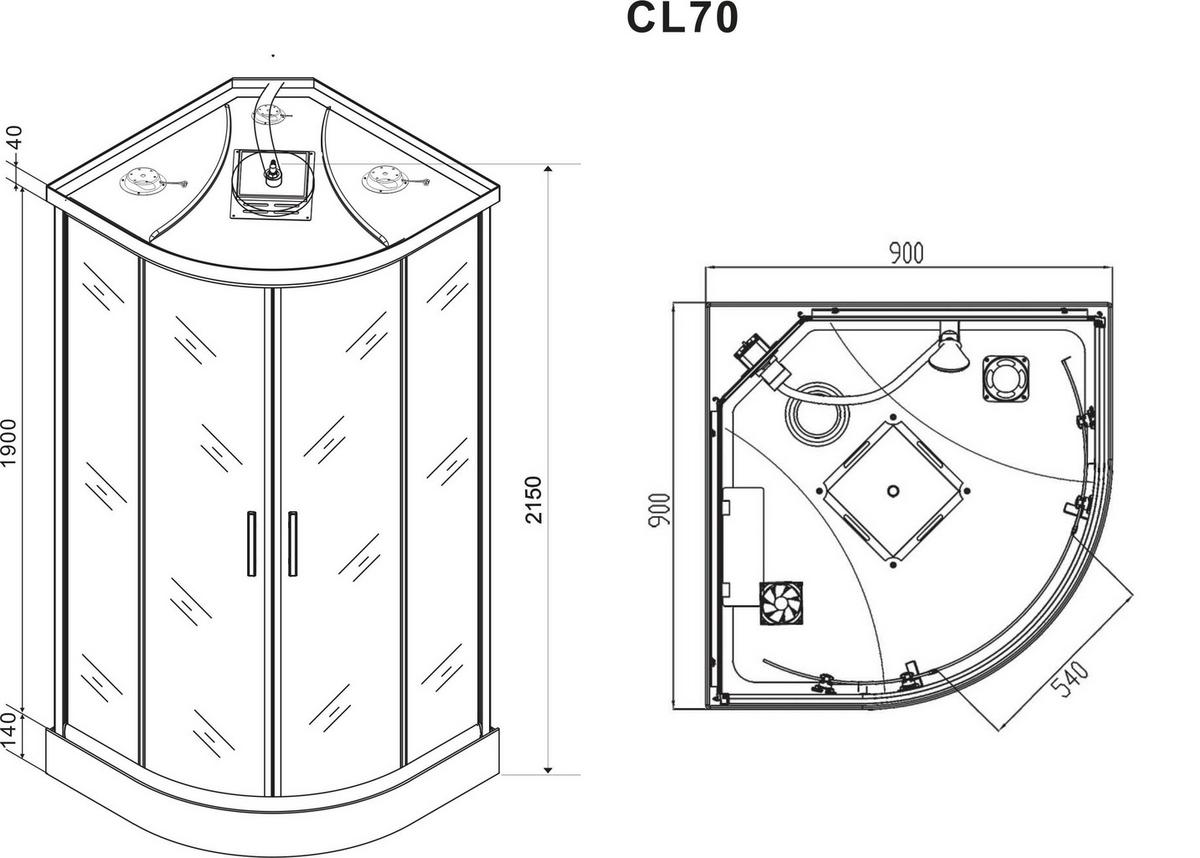 Sprchová kabína s LED a rádiom 90 - čierna/chrómová, Modern, kov/sklo (90/90/215cm)