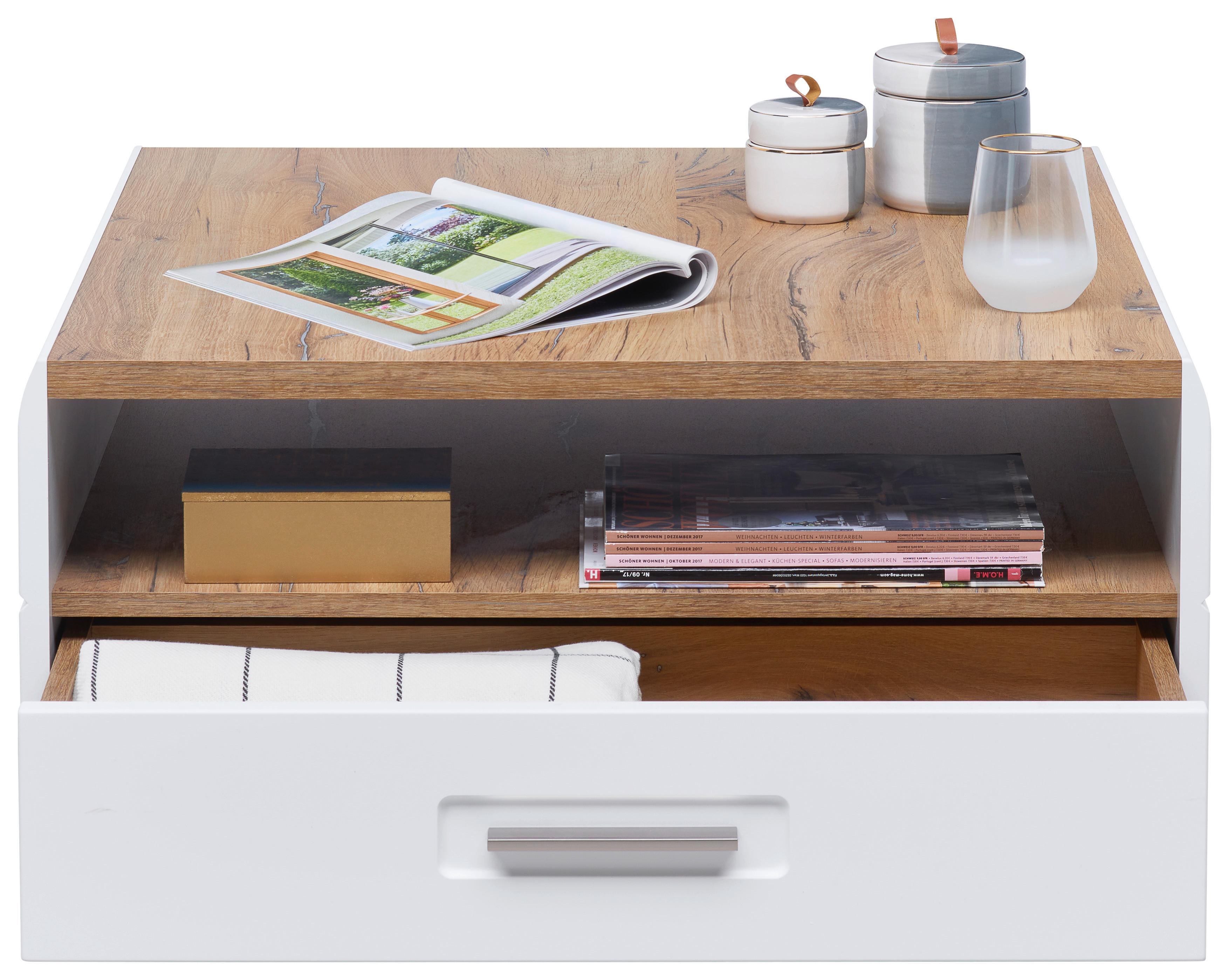 Luca Bessoni Couchtisch Auris mit 2 Laden + Soft Close, Eiche Dekor/Weiß