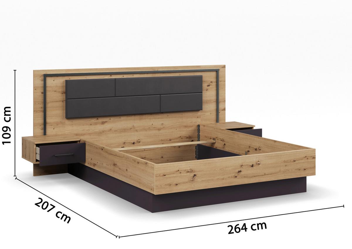 Doppelbett mit Nachtkästchen & Beleuchtung 180x200 BILBAO - Eichefarben/Eiche Artisan, Design, Holzwerkstoff/Textil (180/200cm) - Rauch Möbel