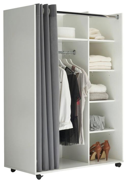 Offener Kleiderschrank Jenke Weiß/Grau - Weiß/Grau, Basics, Holzwerkstoff/Textil (100/145/50cm) - MID.YOU