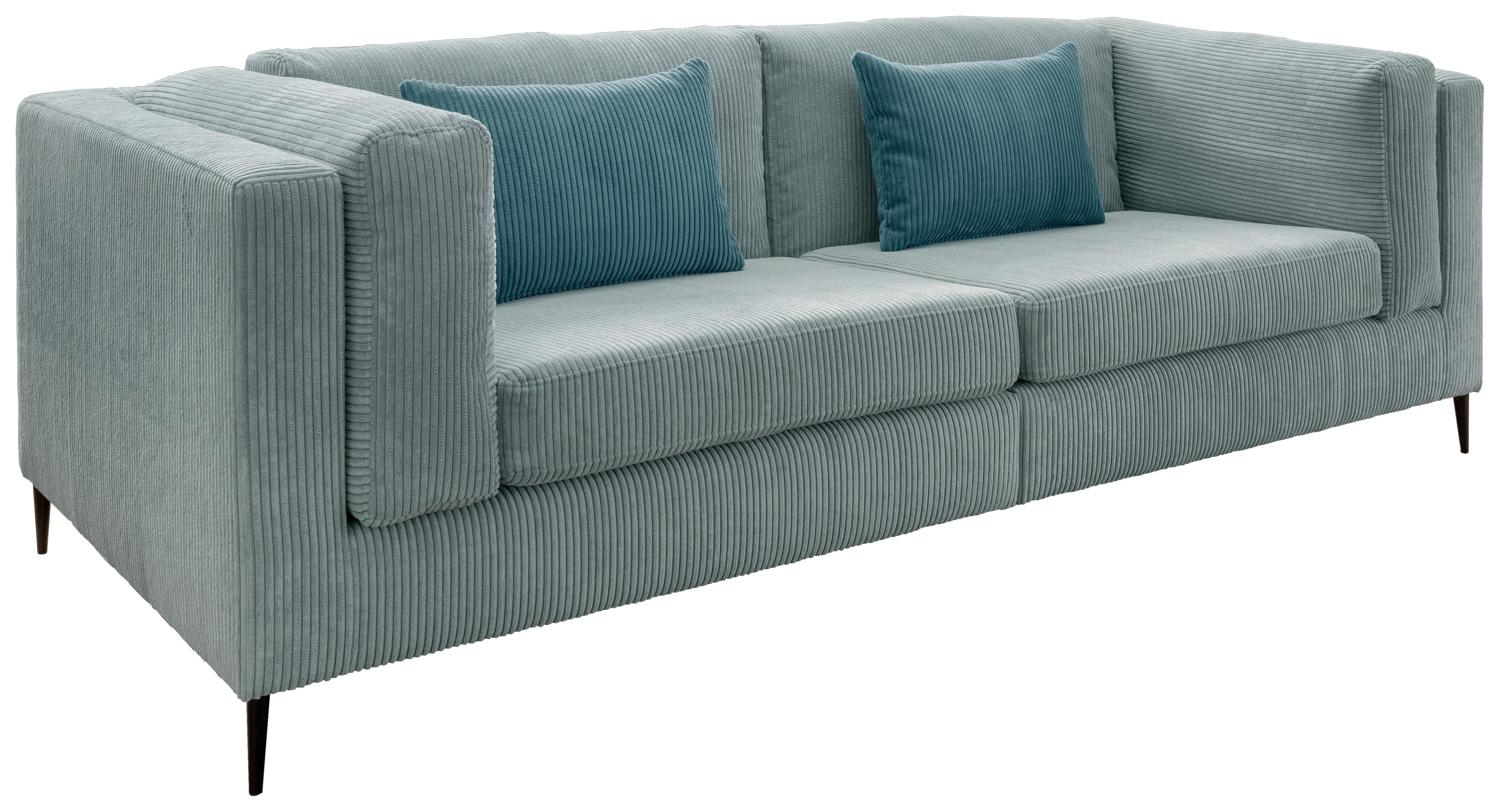 3-Sitzer-Sofa Roma Hellblau Kord - Petrol/Schwarz, Design, Textil (250/82/112cm) - Livetastic