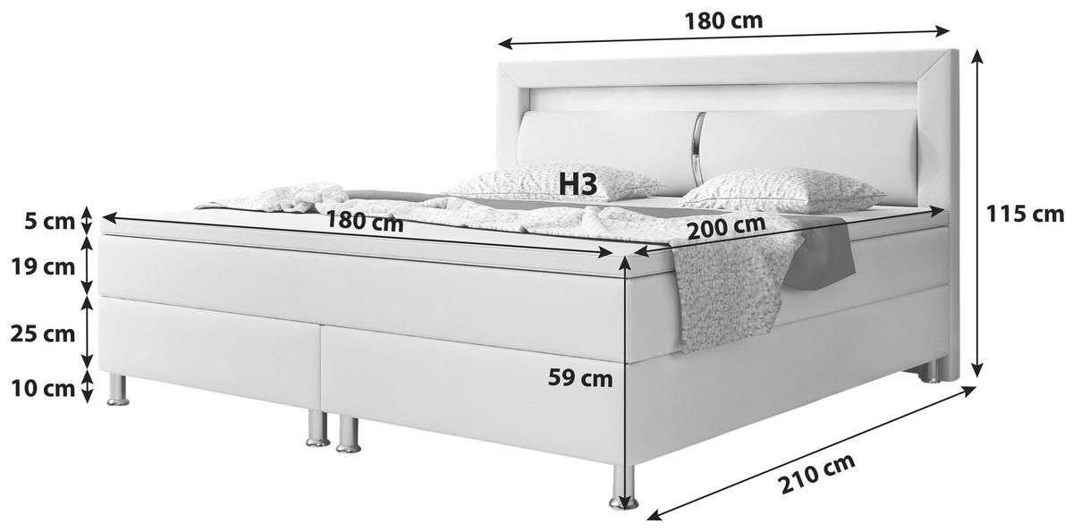 Boxspringbett mit Topper 180x200 cm Milano - Silberfarben/Weiß, KONVENTIONELL, Leder/Textil (180/115/210cm) - MID.YOU