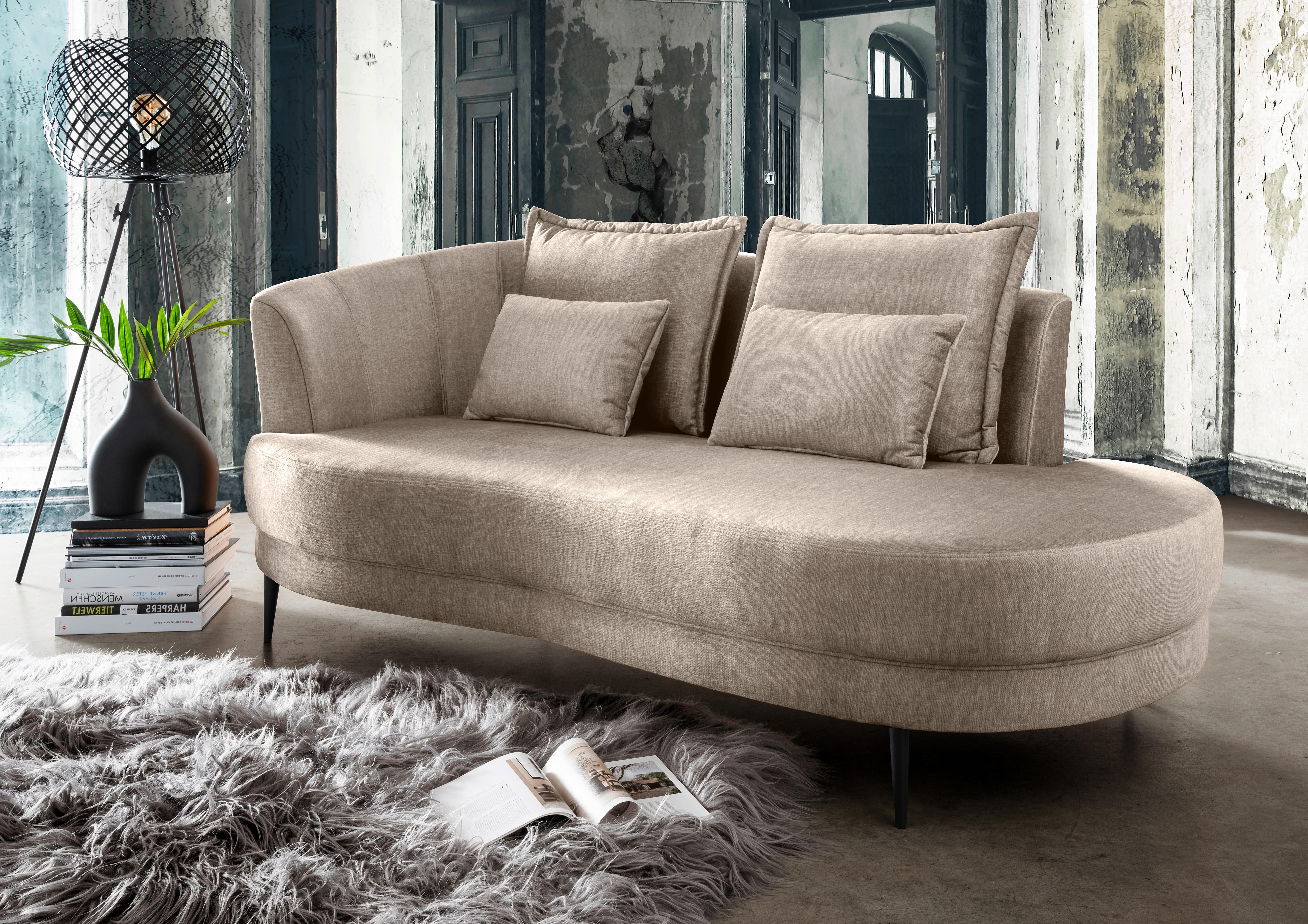 Ottomane Pistaccio Beige Velours, Rücken Echt B: 211 cm - Beige/Schwarz, MODERN, Textil (211/85/101cm) - Livetastic
