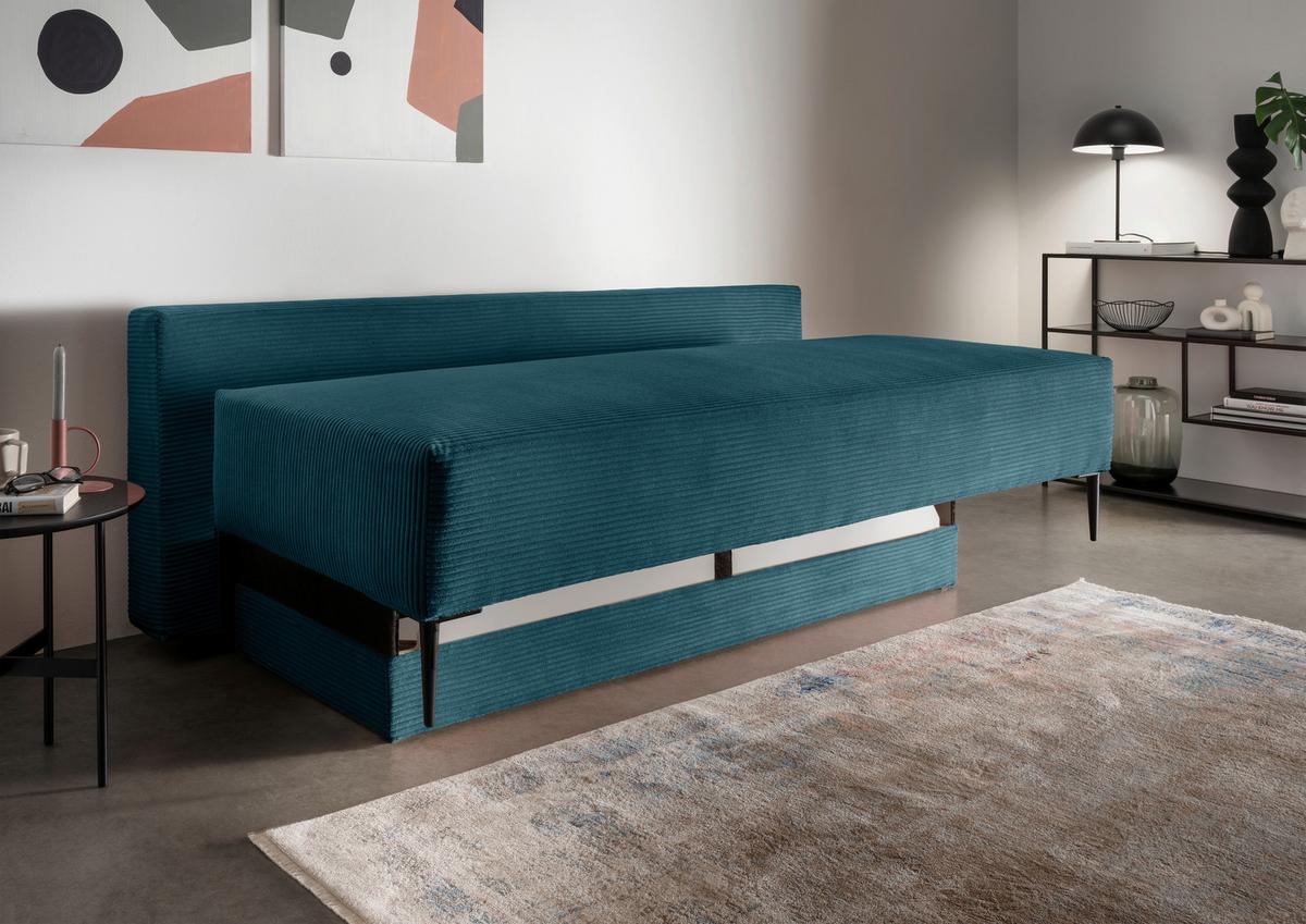 Schlafsofa Petri Petrol Cord, Rücken Echt B: 198 Cm - Petrol/Schwarz, MODERN, Textil (198/90/100cm) - Livetastic