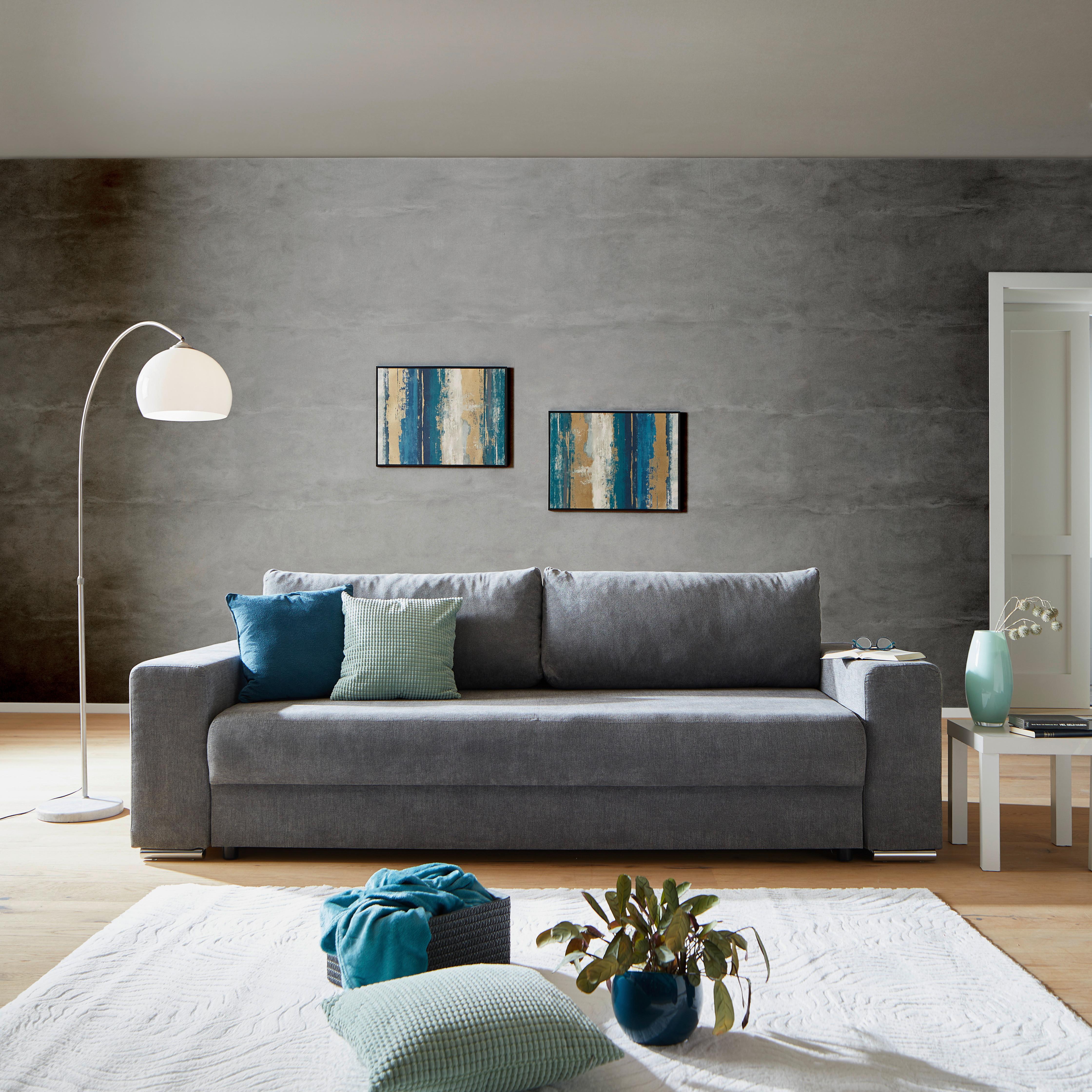 3-sitzer-sofa + Schlaffunktion Mit Armlehnen Garcia Grau - Grau, MODERN, Textil (250/84/105cm) - Ondega