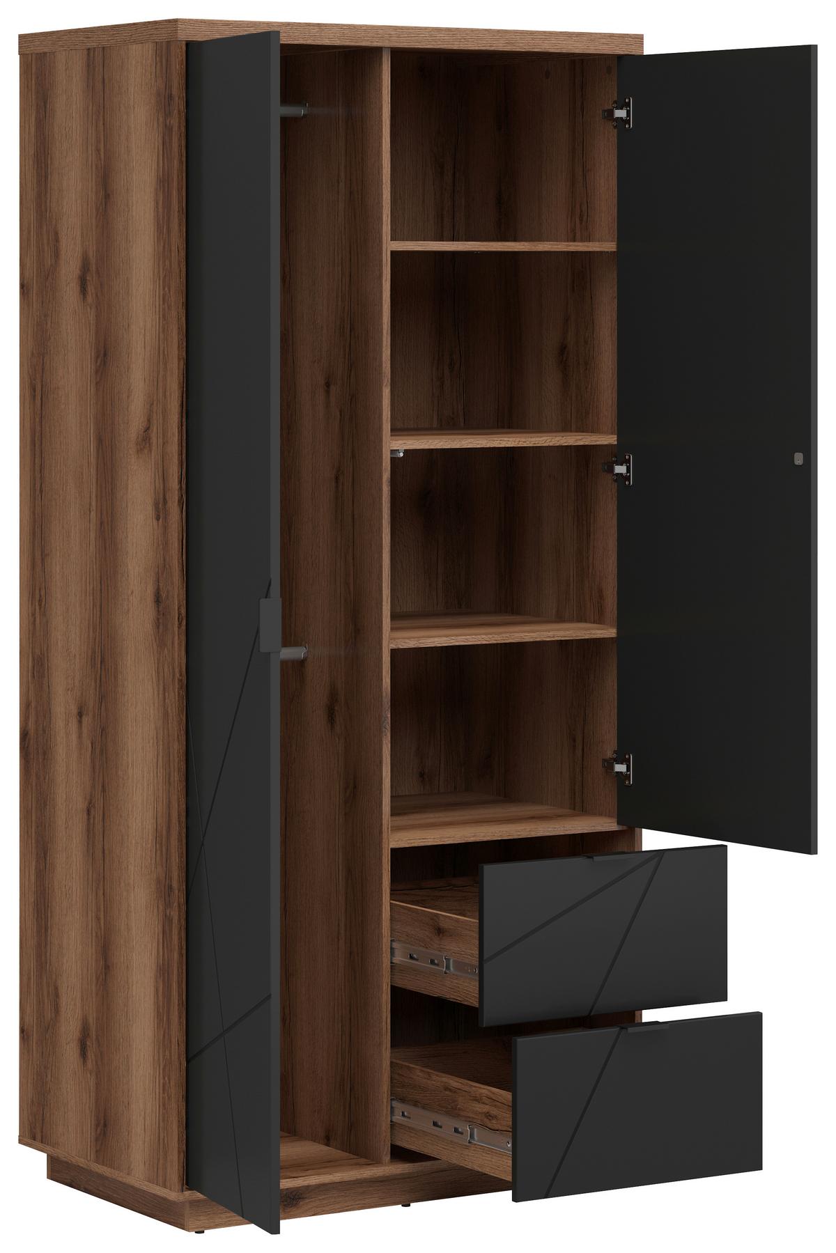 Drehtürenschrank Mit Schubladen 94cm Forn Schwarz - Eichefarben/Schwarz, MODERN, Holzwerkstoff (94/200,5/56,5cm) - MID.YOU