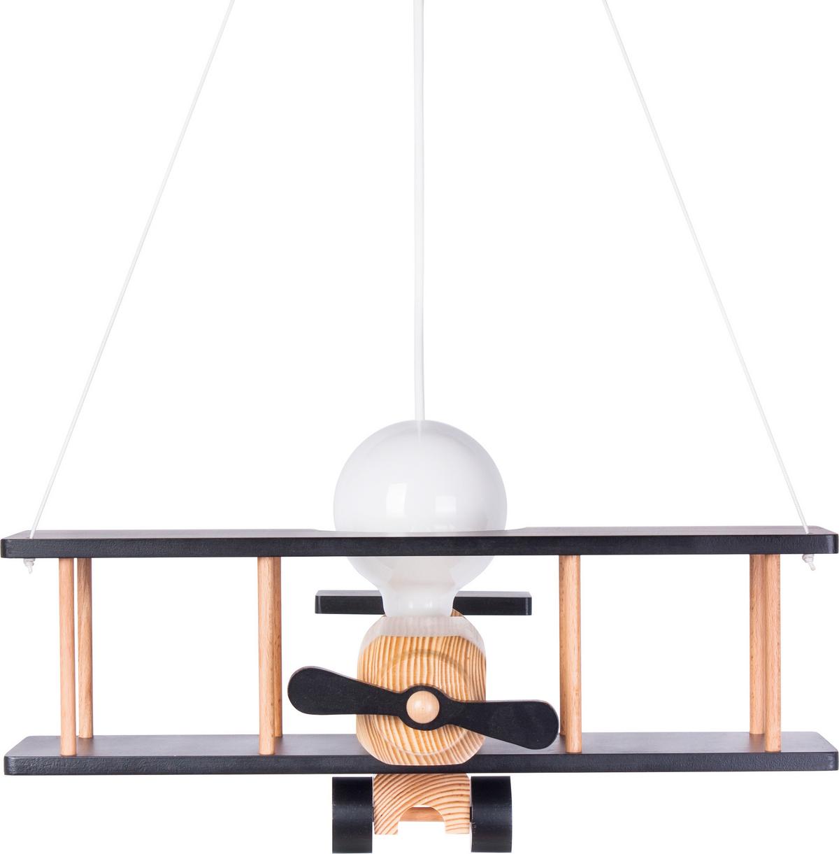 Kinderhängeleuchte Flugzeug H: 75 Cm 1-Flammig - Schwarz/Naturfarben, KONVENTIONELL, Holz (42/45/75cm)