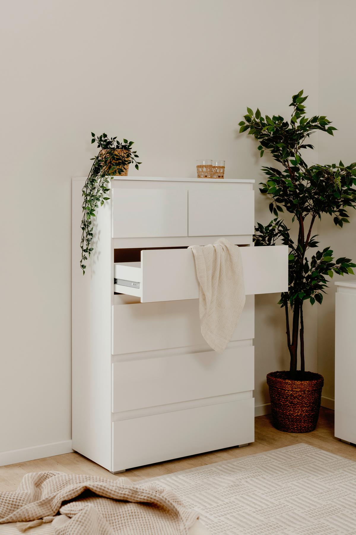 Kommode Capetown Melamin Weiß, B: 80 Cm - Silberfarben, Trend, Holzwerkstoff (80/131,5/40cm)