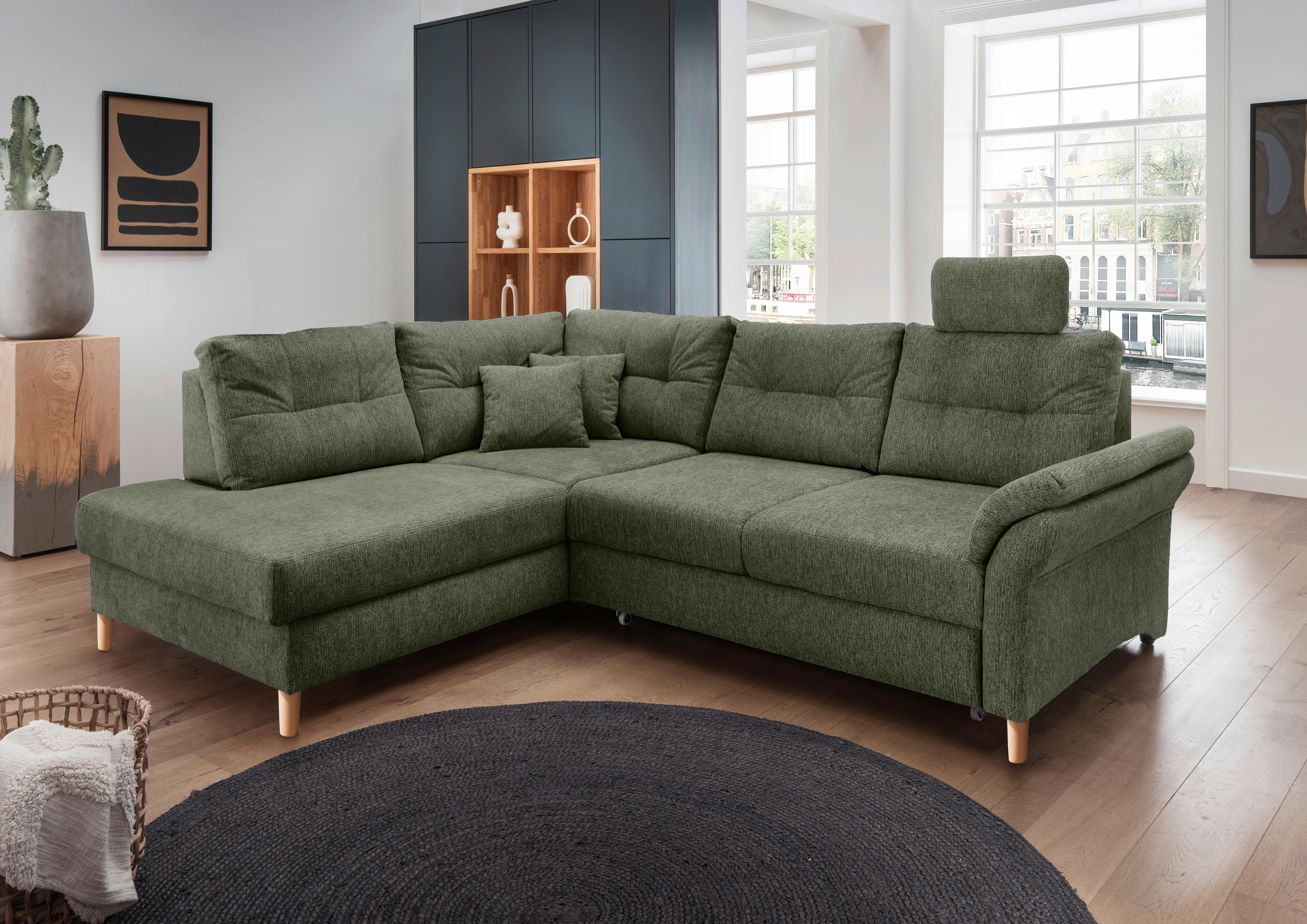 Ecksofa Brizzini Dunkelgrün S: 206x264 Cm - Dunkelgrün/Naturfarben, MODERN, Textil (206/264cm) - Livetastic